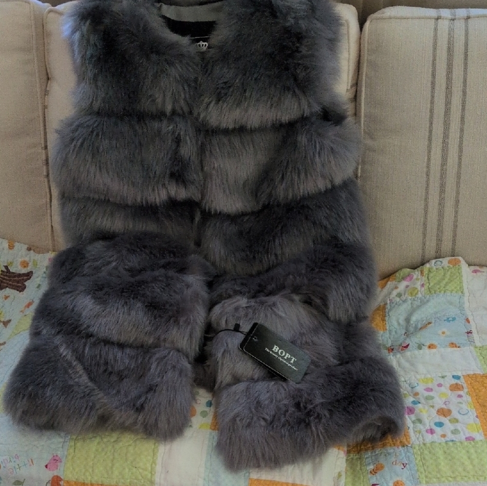 Gray Faux Fur Vest